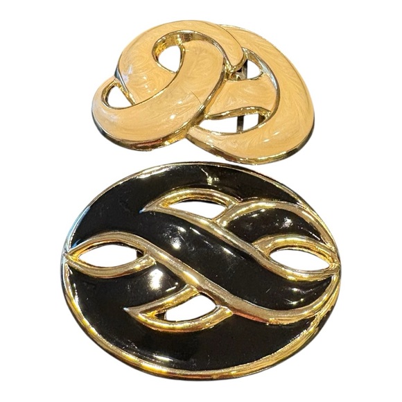 Vintage Enamel Belt Buckle Lot – Baylor USA Swirled Beige + Black Gold-Tone J11 - Picture 1 of 8